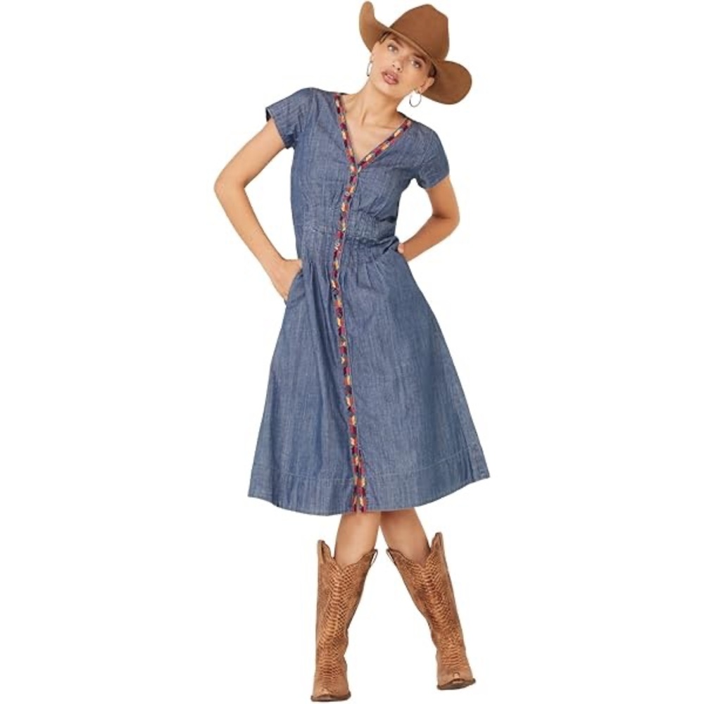 Stetson Embroidered Western Denim Short Sleeve Dress Size XS NWT